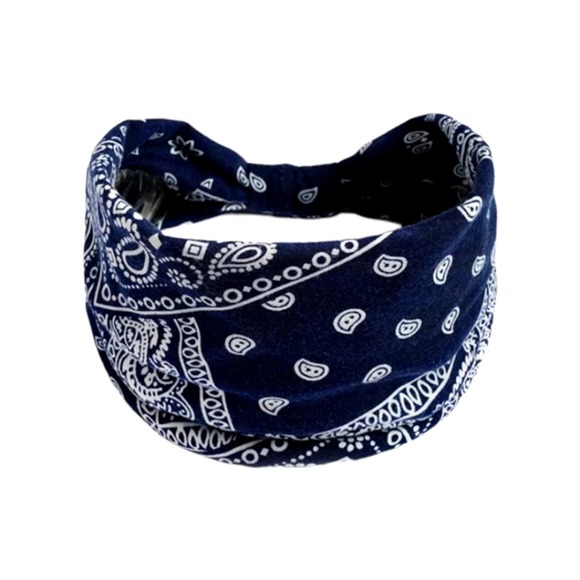 Boheme Accessories - Bandana Headband Paisley Bohemian Hair Band Accessories Navy Blue Yoga Sporty